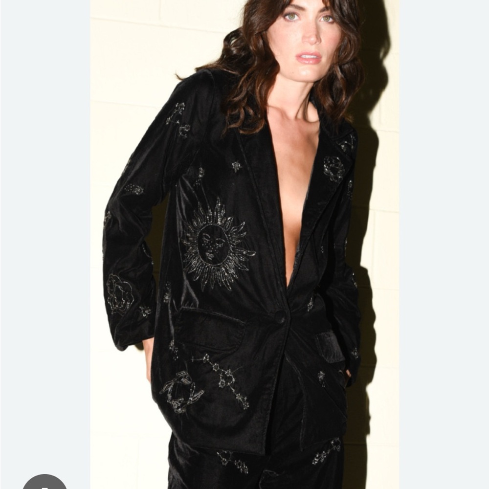 Anthropologie CIEBON astrology black velvet blazer